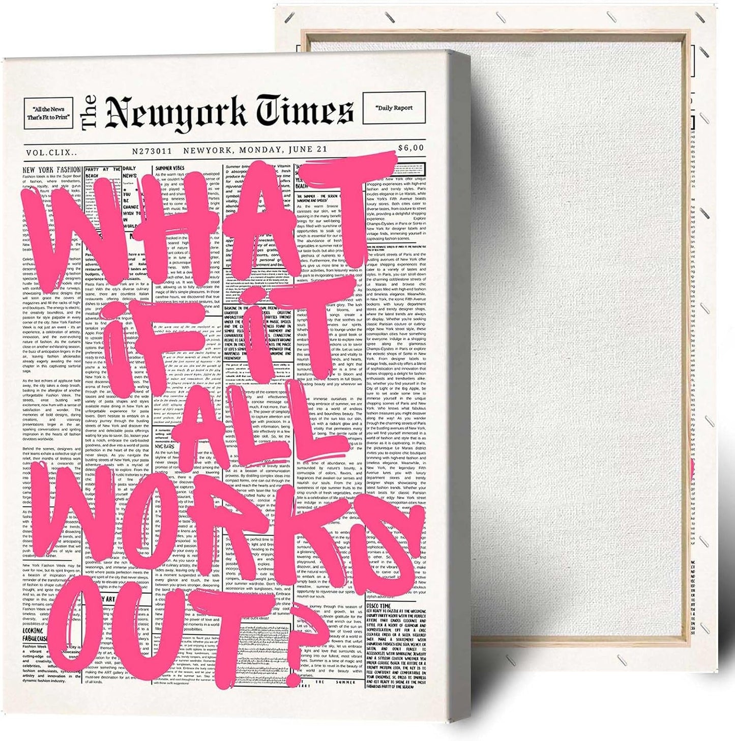 Retro Black And White Newspaper Poster What If It All Works Out Canvas Wall Art Positive Affirming Quote Minimalist Prints Painting For Home Bedroom Dorm Wall Decor 12x16in Unframed