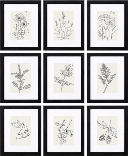 eletecpro 12x12 Picture Frames Set of 9 with Clear Acrylic Cover, Display 8x8 Photos with Mat or 12x12 Without, Classic and Sturdy Square Collage Gallery Wall Decor, Easy Wall Mount, Black
