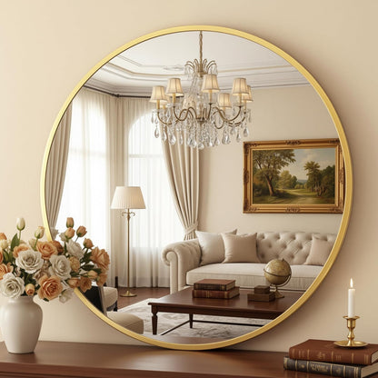 Antok 30 Inch Round Mirror for Wall, Round Bathroom Mirror, Circle Wall Mirrors with Black Metal Frame, Circle Mirrors Suitable for Wall, Bathroom, Vanity, Living Room, Entryway