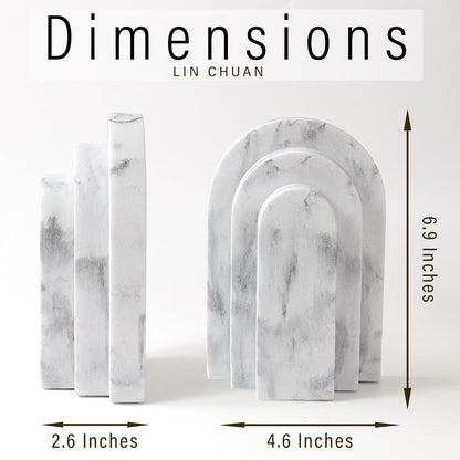 LIN CHUAN Heavy Duty Bookends for Shelves, 6.6 LBS Heavy Book Ends for Heavy Books, Decorative Modern Bookends with Faux Sandstone Look, Layered Arch Book Stopper for Bookshelf Holder Set of 2, Beige