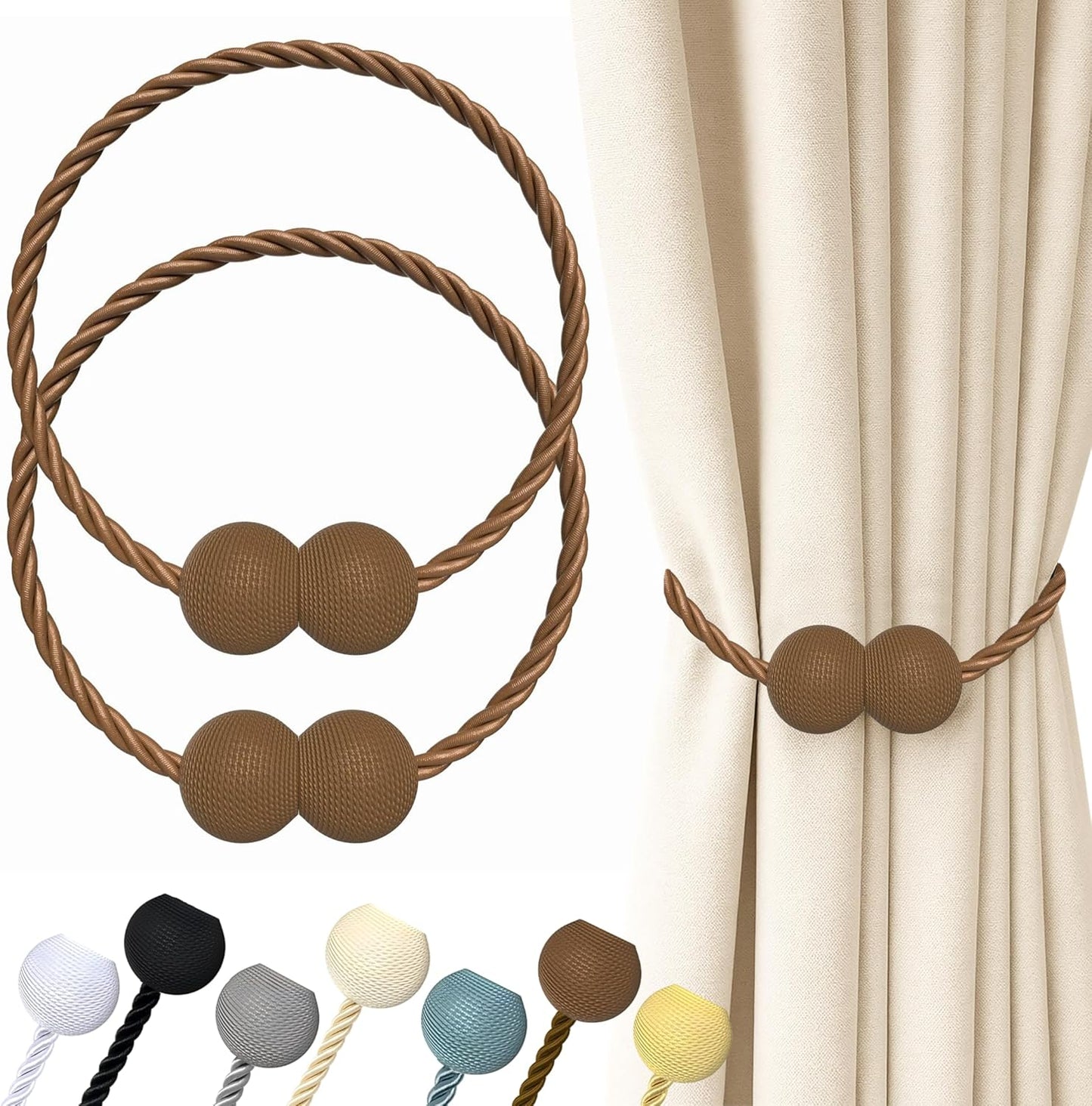 Hion Magnetic Curtain Tiebacks Black 2pcs, Curtain Tiebacks Buckles Holdbacks Holders Hooks Clip for Home Outdoor Bedroom Office Decorative Curtain