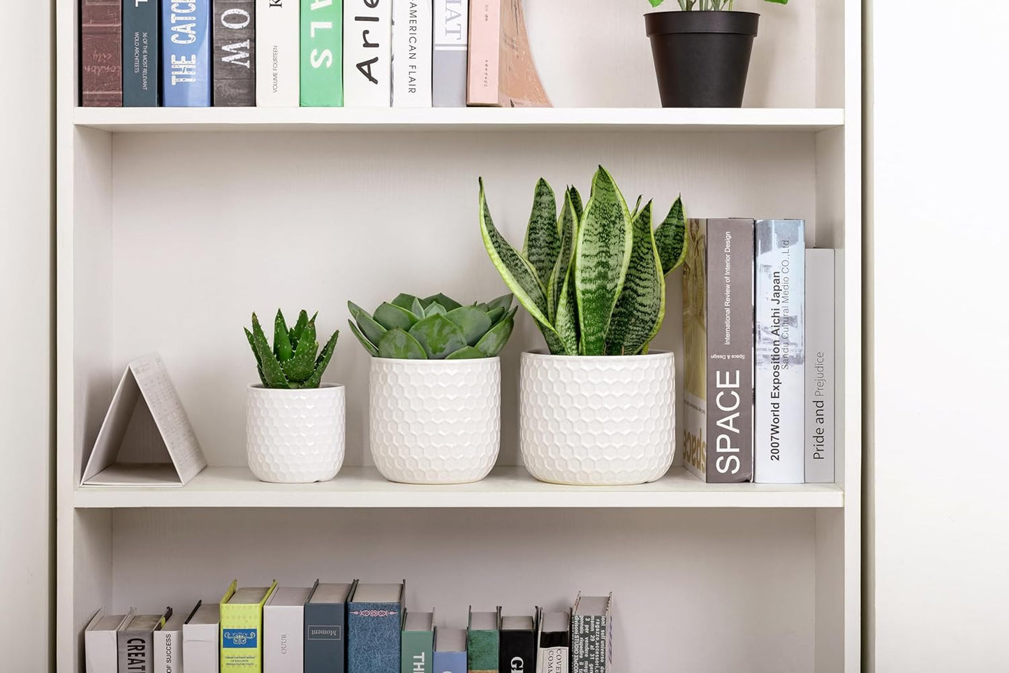 Docrin 3-Pack Ceramic Planters Set - 6.5"+5.3"+4" Dual-Tone Flower Pots with Drainage Holes, Modern Indoor Outdoor Planters for Succulents/Herbs/Large Plants, Home Office (Brownish Black & White)
