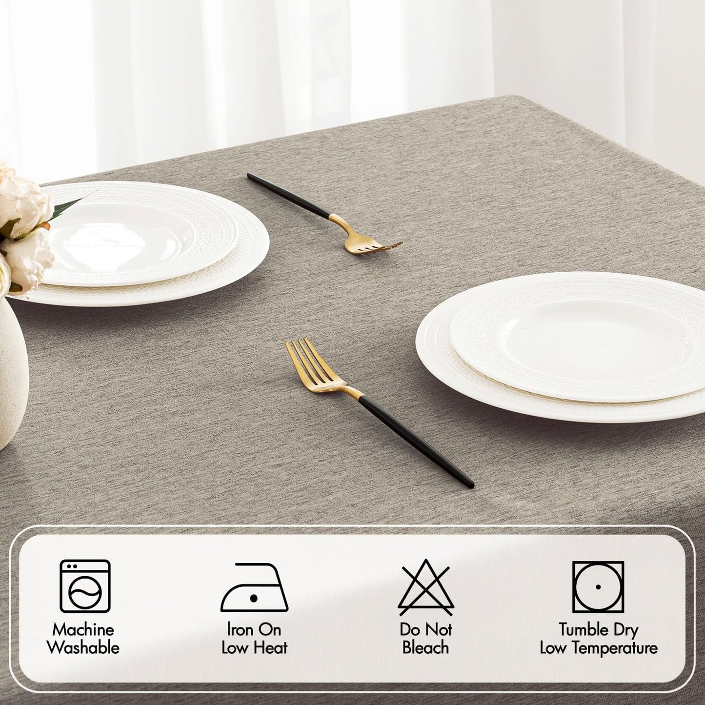 MIULEE Beige Rectangle Linen Polyester Tablecloth with Decorative Cutouts Spring Waterproof Stain Resistant & Shrink-Proof Table Cloth 52x70 inch Farmhouse Style for Dining Wedding and Outdoor