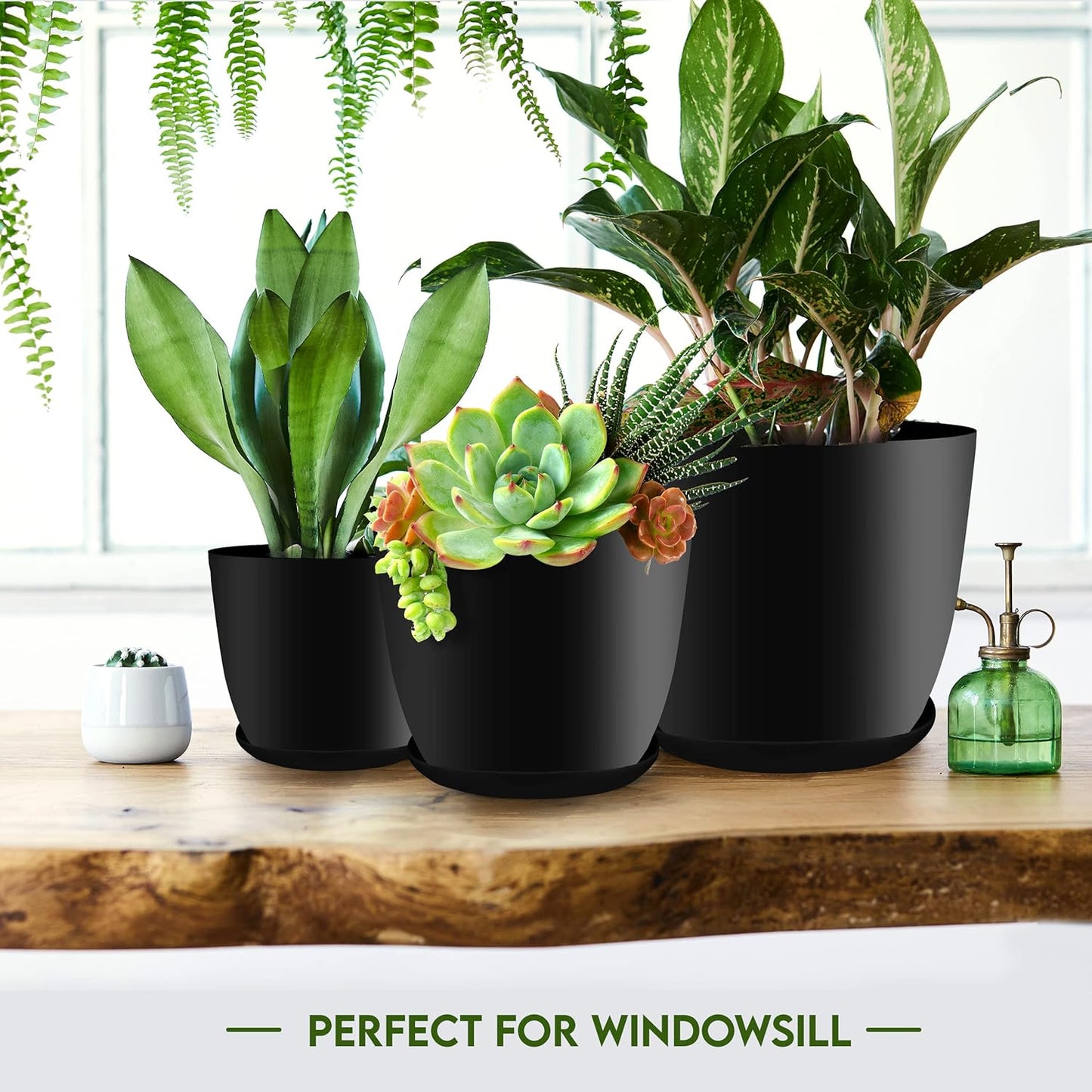 Utopia Home Plant Pots Indoor with Drainage Holes – Set of 5 White Plastic Flower Pots (7/6.6/6/5.3/4.8 Inch) – Modern Planters for Indoor Plants, Room & Office Décor, Great Stocking Stuffers