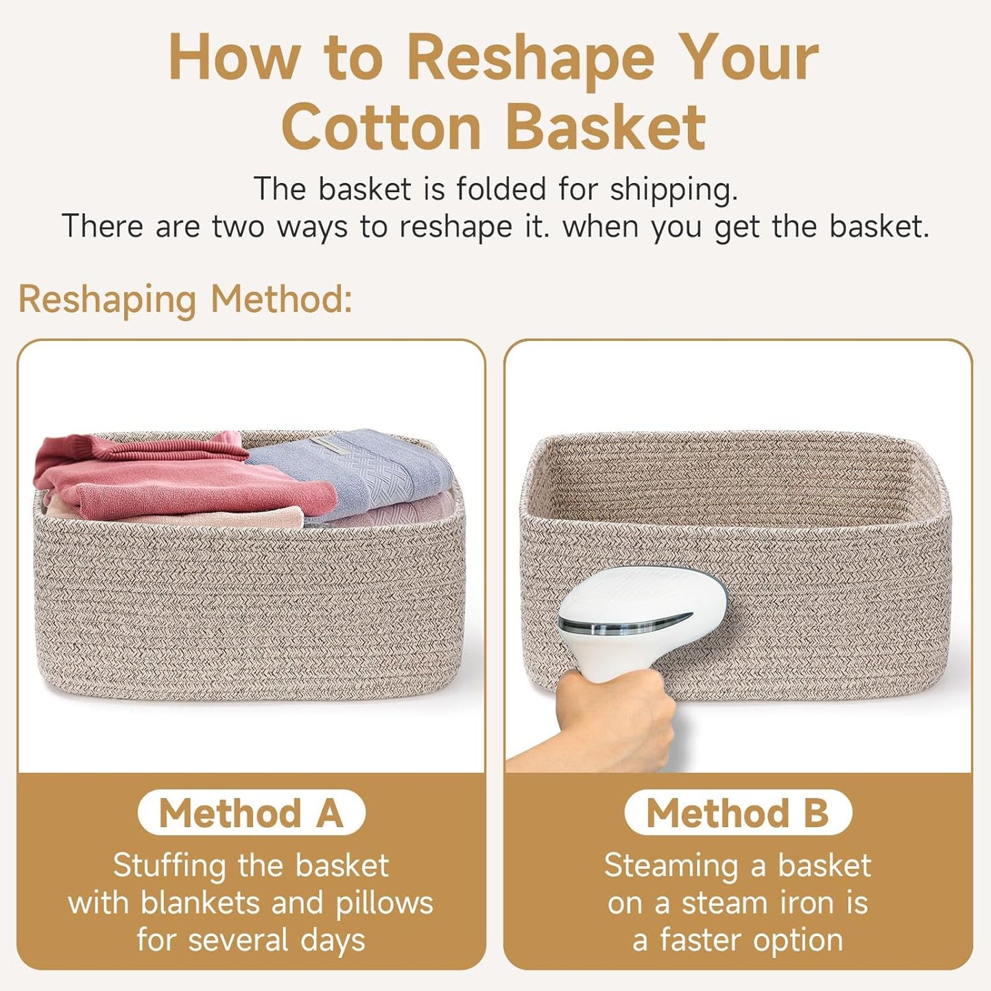 3-Pack Small Storage Baskets for Organizing | Woven Shelf Toy Basket | Rope Baskets for Gifts Empty | Closet Organizer Bins with Handles | Cube Decorative Box | 11.8×7.8×5.1” | Mixed brown