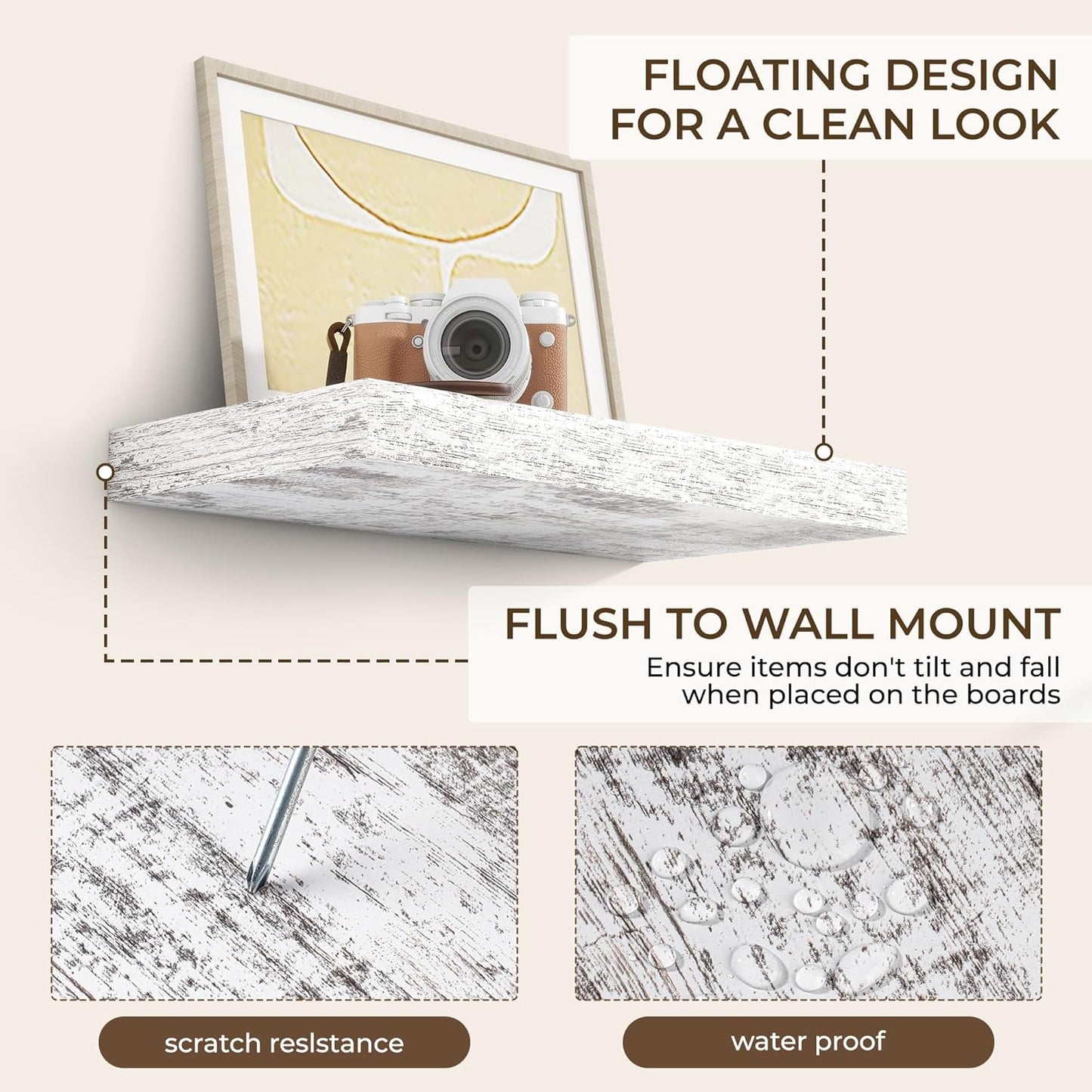 RICHFOCUS 72Inch Floating Shelves for Wall 2 Pack Shelves for Bedroom|Kitchen|Bathroom Wall Mounted Rustic Wood Floating Shelf with Invisible Brackets for Books|Storage|Decor, Rustic Brown