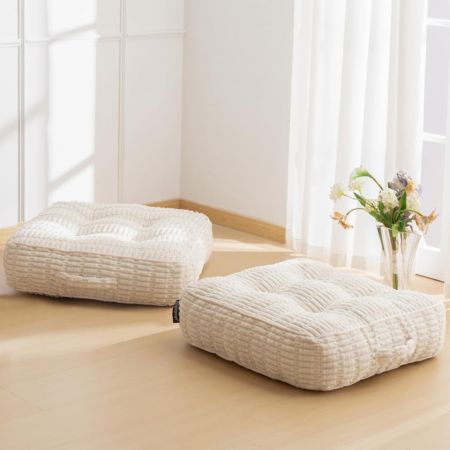 HIGOGOGO Floor Pillow Cushion for Adults, Meditation Cushion Pillow, Blended Corduroy Cover, Large Square Floor Sitting for Tatami Living Room or Yoga, 22x22 Inch, Beige