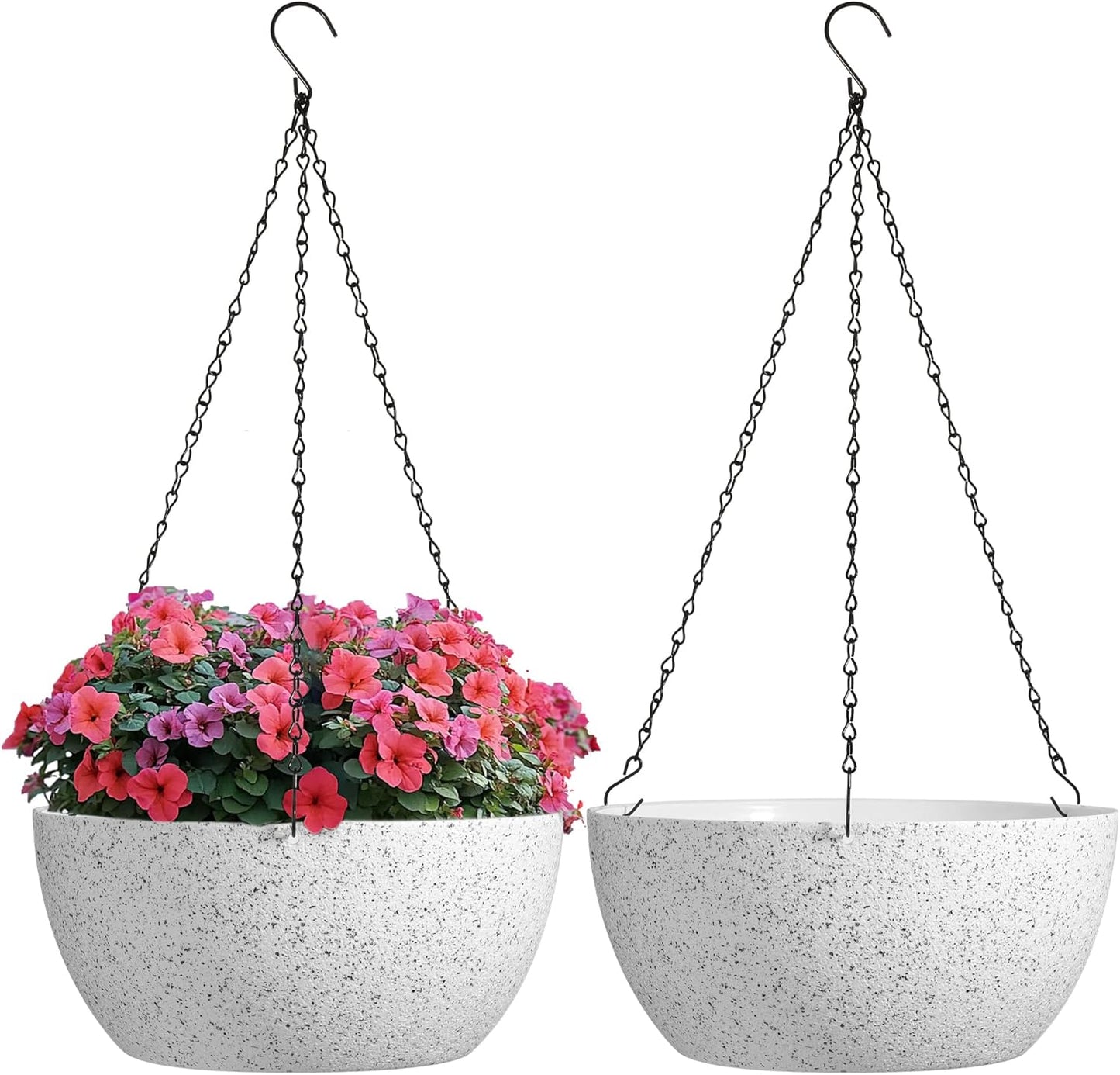 T4U Hanging Planters for Indoor Plants, 10 Inch Hanging Planter Outdoor 2 Pack, Hanging Basket with Drainage Holes, Hanging Plant Holder Indoor, Flower Pots, Plant Pots for Garden, Grey