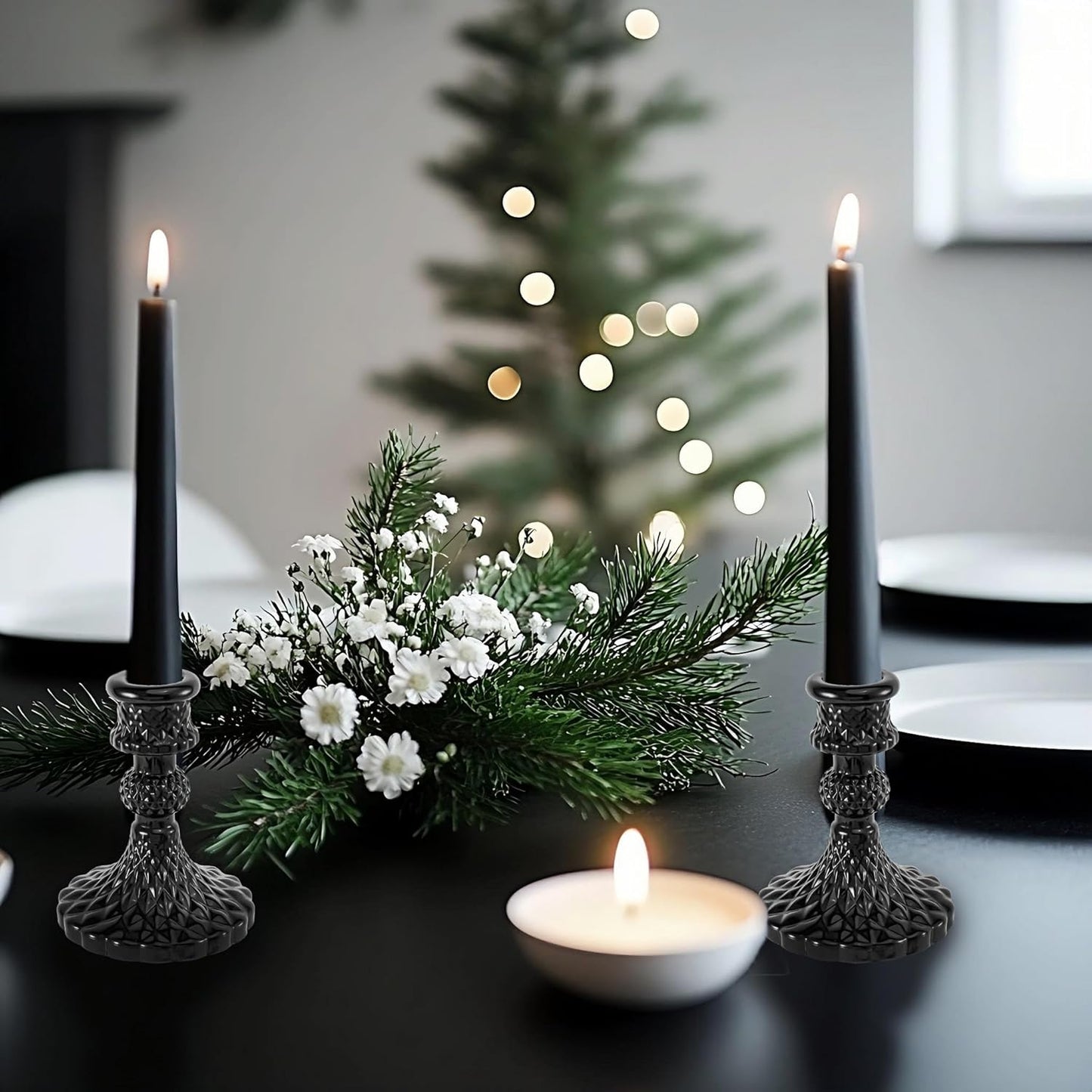 Glass Candlestick Holder,Striped Taper Candle Holders,Set of 6 Candle Stand for Table Centerpieces, Home Decor,Weddings,Festival and Parties (Clear Stripe Pattern)