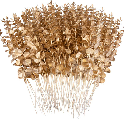 FEQO 36 Pcs Artificial Eucalyptus Stems Dark Brown Leaves Faux Eucalyptus Stems Branches 15 inch for Wedding Bouquet Home Deco