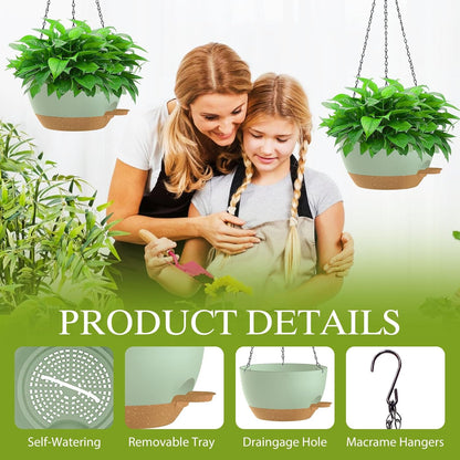 12 Inch Hanging Baskets 2 PC with Chains, Self-Watering Hanging Planters for Indoor Outdoor Plants, Plastic Hanging Flower Pots,Black