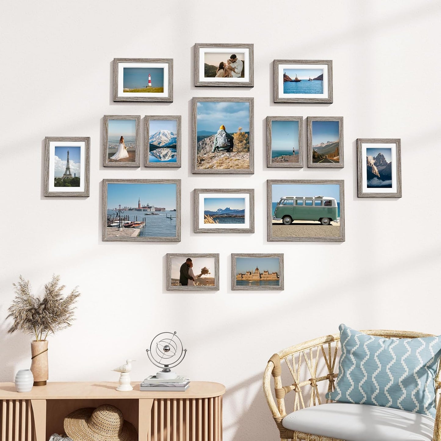 Vittanly 15 Pack Picture Frames Collage Wall Decor for Mounting or Tabletop Display, Gallery Frame Set for Family, Multi Sizes Including 3pcs 8x10, 6pcs 5x7, 6pcs 4x6, Black