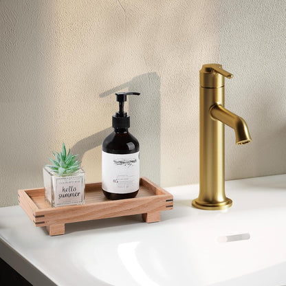 Decorative Tray Small Pedestal Stand Farmhouse Bathroom Decor Wooden Riser Display Stand for Vanity, Kitchen Countertop, Sink, 9.4 * 4.7 Brown