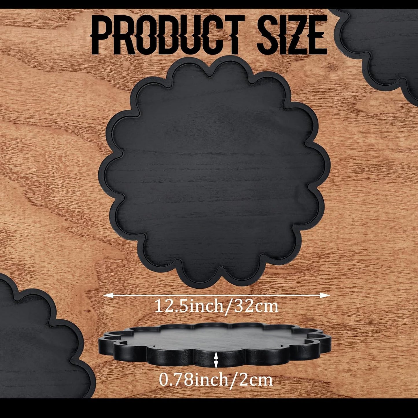 BreezeHug Brown Decorative Serving Tray Wood 12.6 Inch Scalloped Serving Tray Round Wooden Display Plate with Scalloped Borders for Coffee Table Living Room Bedroom Entryway Decoration