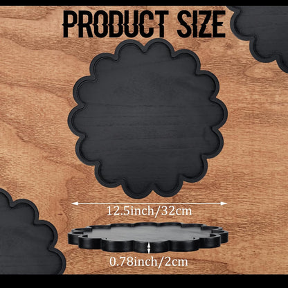 BreezeHug Brown Decorative Serving Tray Wood 12.6 Inch Scalloped Serving Tray Round Wooden Display Plate with Scalloped Borders for Coffee Table Living Room Bedroom Entryway Decoration
