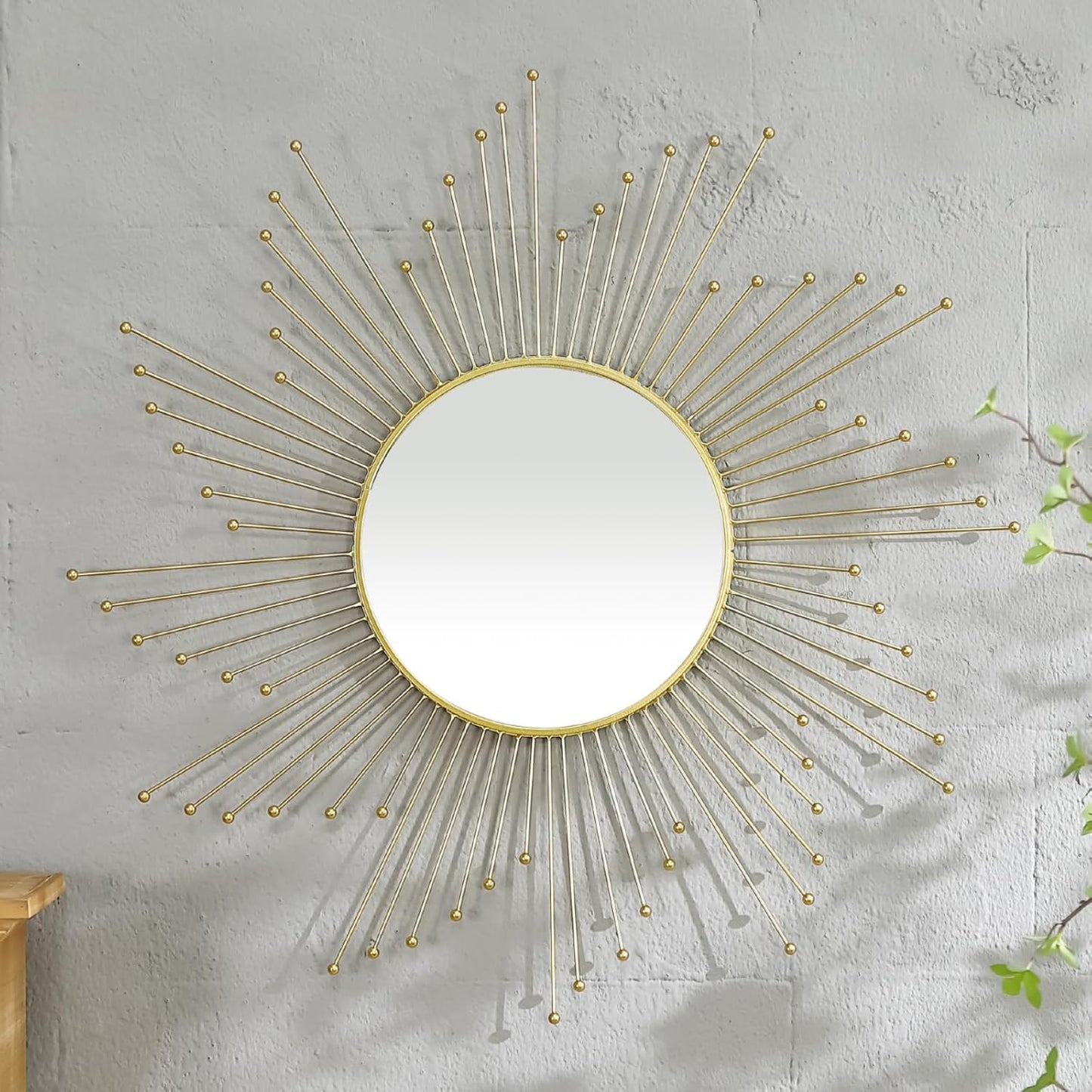 24'' Large Gold Sunburst Mirror, Metal Starburst Mirrors, Mid-Century Modern Sun Mirror Wall Decor for Living Room, Bedroom, Bathroom, Hallway, and Entryway