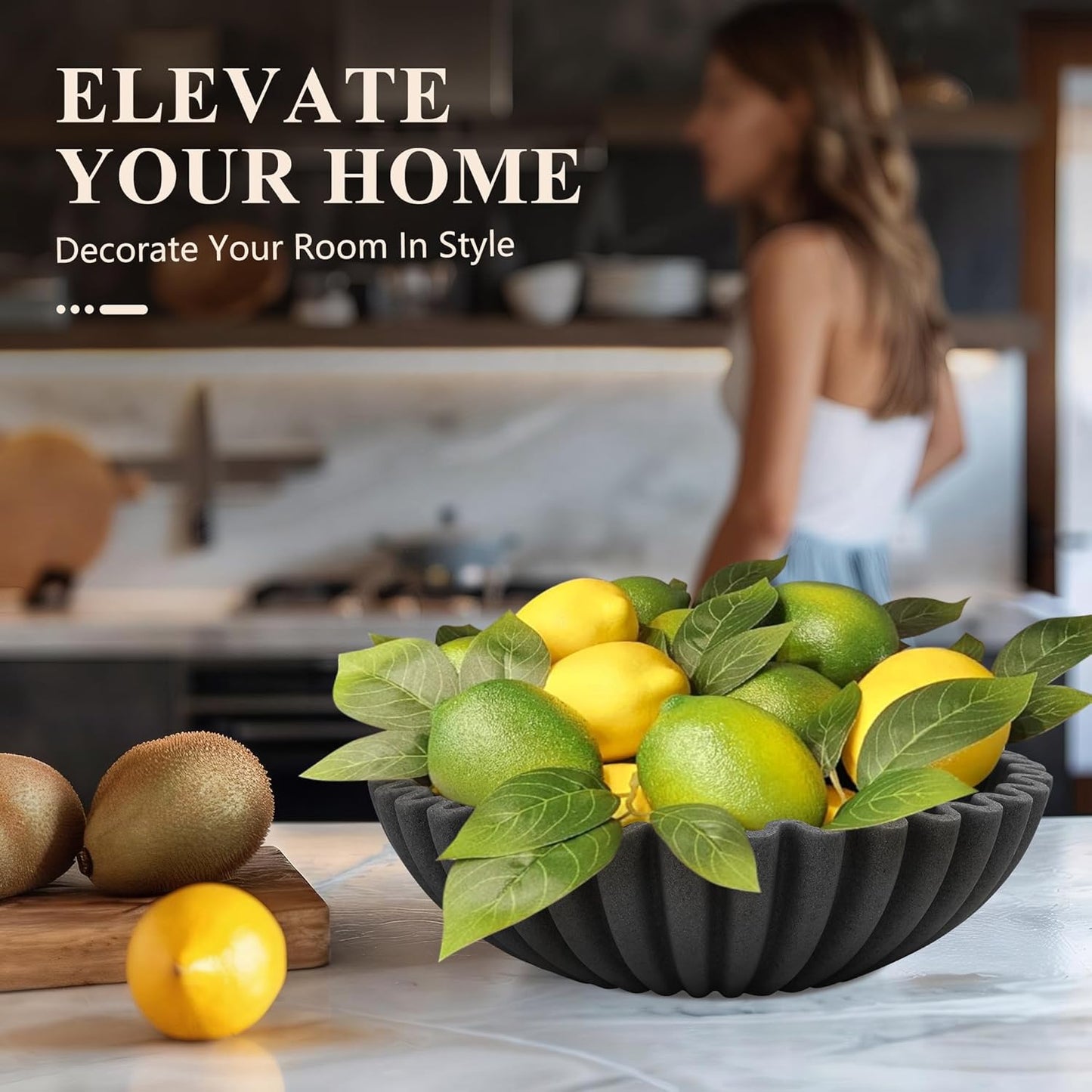 YMXYJM Large Decorative Bowl, Modern Handicraft Bowls for Home Decor, Fruit Bowl for Kitchen Counter, Ruffle Decor, Stylish Key Bowl for Entry Table, Artificial Stone Beige