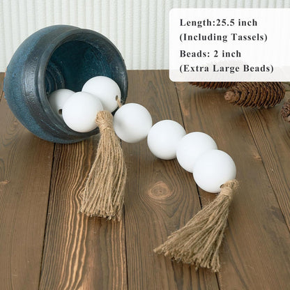 OMISHE Extra Large Wood Bead Garland with 2" Diameter Wooden Beads, 25.5" Long Rustic Farmhouse Decorative Wooden Beads Garland with Tassels, Boho Decorations for Home Table Mantle, Black