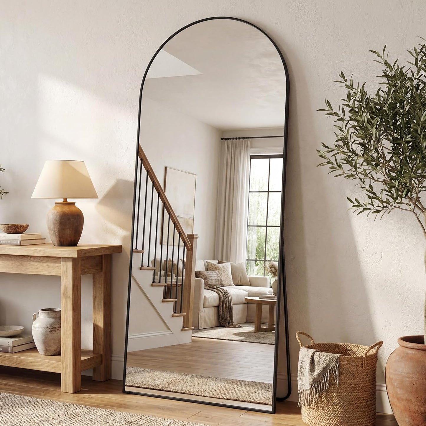 Antok 71" x28” Arched Full Length Floor Mirror, Black Aluminum Frame, Free Standing/Wall Mount/Leaning for Bedroom, Living Room, Dressing Room