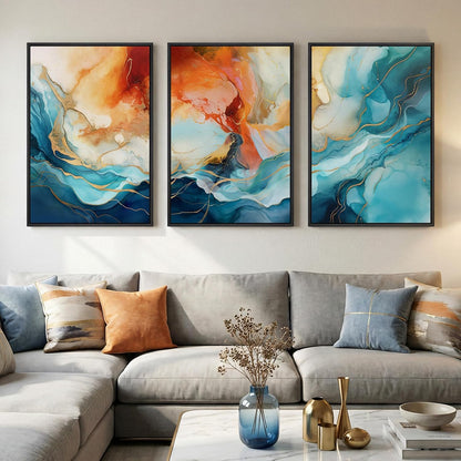 Large Framed Abstract Nature Landscape Wall Art for Living Room, Set of 3 Modern Canvas Prints Paintings Artwork for Walls, Green Lake Pictures for Hallway, Dining Room, Office Wall Decor 24x36 Inch