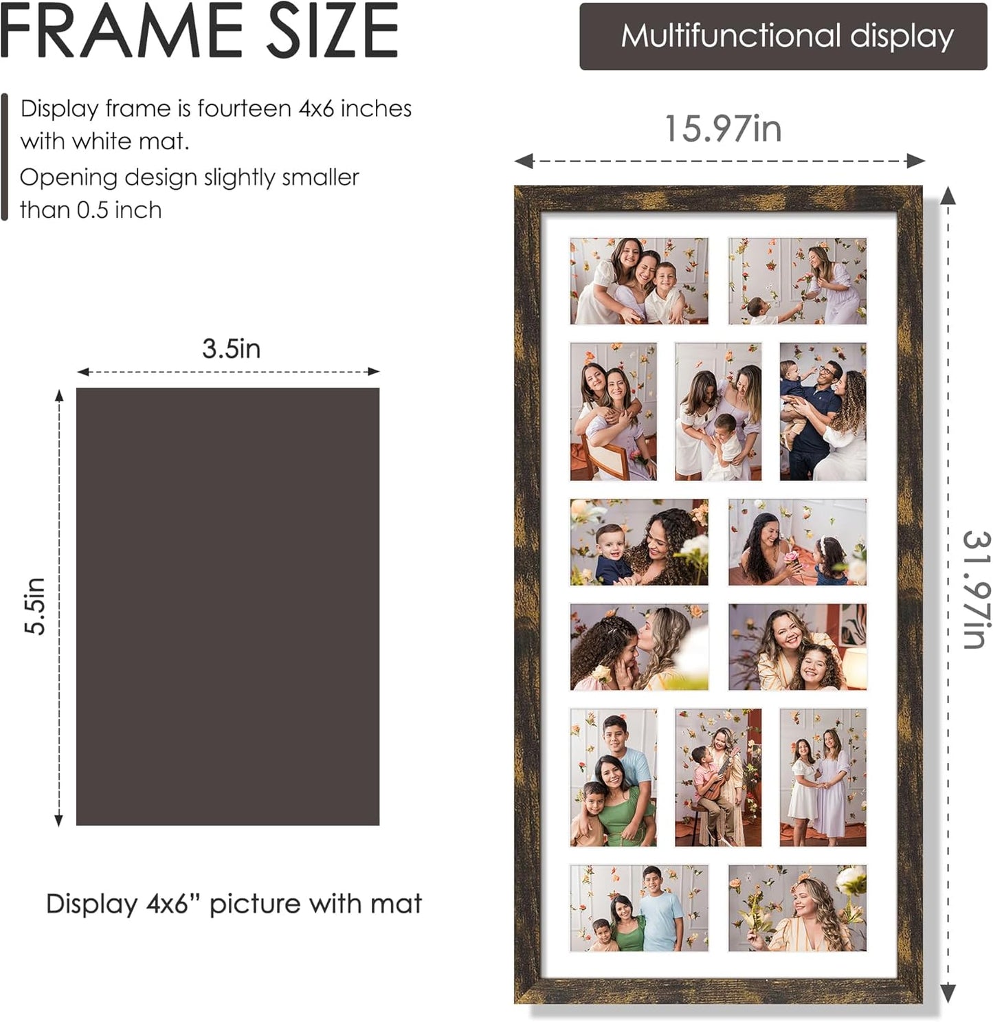 DUENPY 14x26 Collage Picture Frame 4x6 Collage Picture Frame Displays Twelve 4x6 inch Photos Available Horizontal Wall Mounting Display and Vertical Black - Colors A