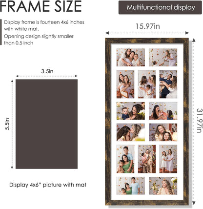 DUENPY 14x26 Collage Picture Frame 4x6 Collage Picture Frame Displays Twelve 4x6 inch Photos Available Horizontal Wall Mounting Display and Vertical Black - Colors A