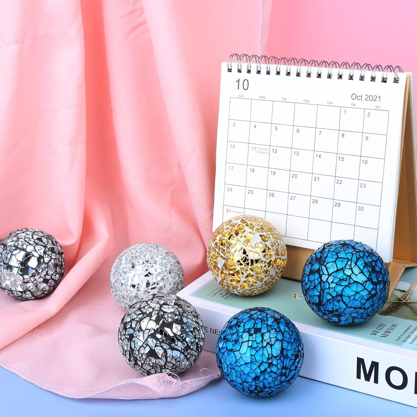 8 Pieces Mosaic Glass Orbs Balls Mosaic Sphere Glass Globe Decorative Orbs Centerpiece Balls Decorative Glass Balls for Bowls Vases Dining Table Centerpiece Decor