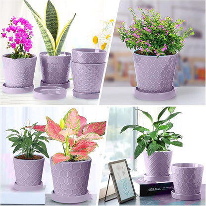 BUYMAX Plant Pots Indoor –5 inch Ceramic Flower Pot with Drainage Hole and Ceramic Tray - Gardening Home Desktop Office Windowsill Decoration Gift, Set of 4-Plants NOT Included (Patina)