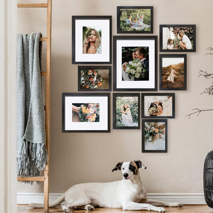 SESEAT Picture Frames Collage, Gallery Wall Frame Set with 11x14 8x10 5x7 4x6 Frames in 3 Different Finishes, Set of 10