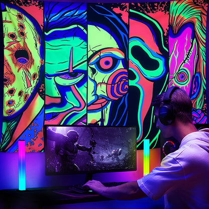 ARTCREATOR Black Light Art Halloween Wall Decor Trippy Blacklight Horror Face Tapestry, UV Reactive Tapestries Glow in The Dark Party Tapestry for Bedroom, Living Room (29" x 37")