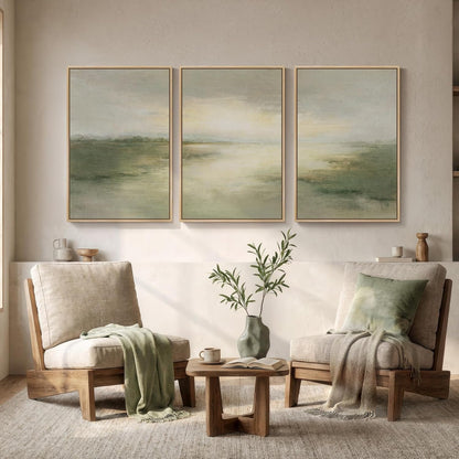 Large Framed Abstract Nature Landscape Wall Art for Living Room, Set of 3 Modern Canvas Prints Paintings Artwork for Walls, Green Lake Pictures for Hallway, Dining Room, Office Wall Decor 24x36 Inch