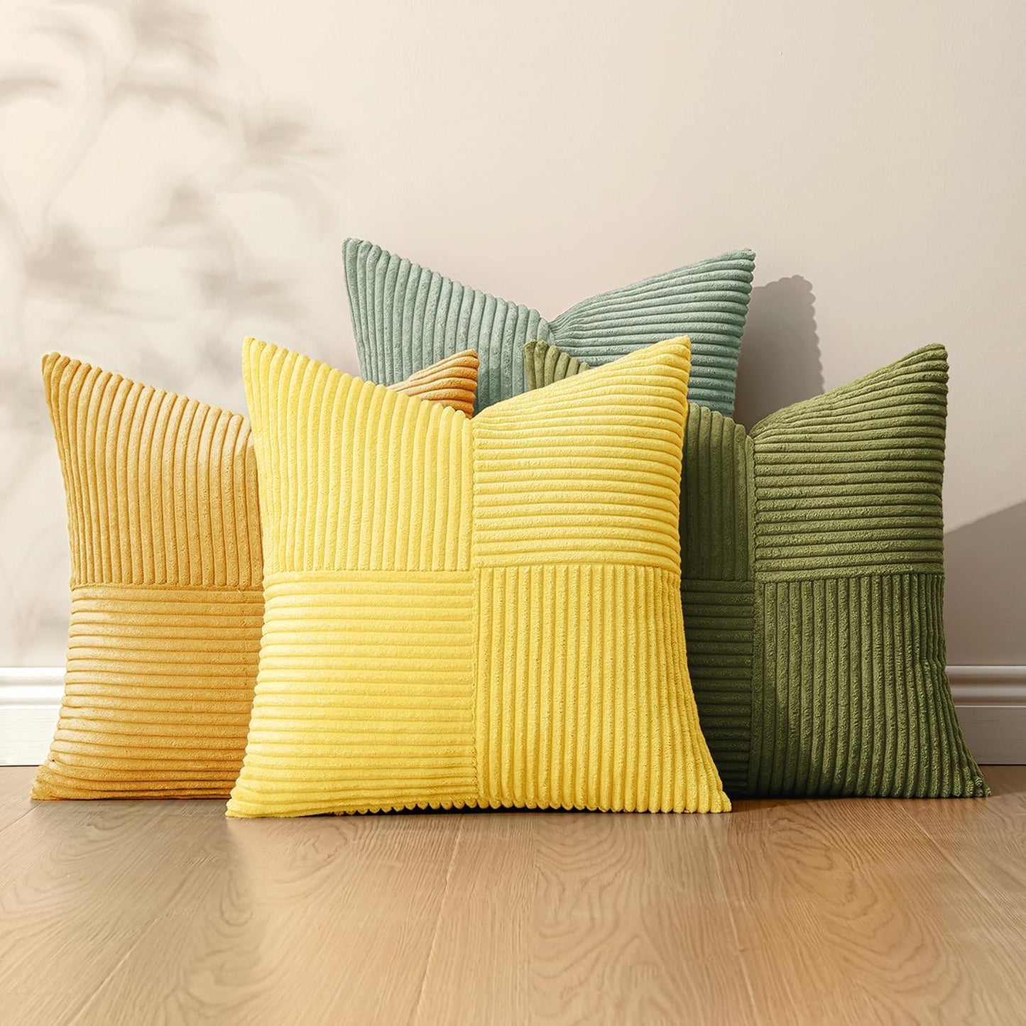 MIULEE Teal Orange Decorative Throw Pillow Covers 18x18 Inch Set of 4 Boho Corduroy Striped Cushion Cases Modern Farmhouse Patchwork Pillow Cases for Couch Sofa Bedroom Home Decor