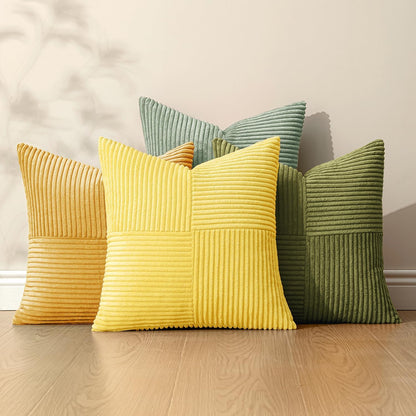 MIULEE Teal Orange Decorative Throw Pillow Covers 18x18 Inch Set of 4 Boho Corduroy Striped Cushion Cases Modern Farmhouse Patchwork Pillow Cases for Couch Sofa Bedroom Home Decor