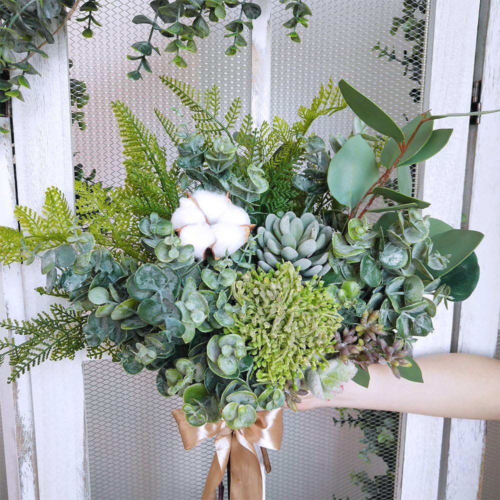 Supla 3 Pcs Realistic Eucalyptus Leaves Bushes Artificial Greenery Stems Faux Eucalyptus Branches in Grey Green 14.6" Tall for Vase Bouquets Wreath Garland Floral Crafts Centerpiece Table Decorations