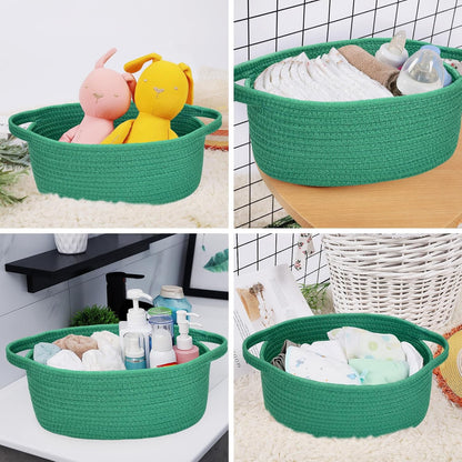 ABenkle Small Basket with Handles, Boho Decorative Rope Woven Dog Cat Toy Storage Bin Shelf Storage Organizer, Easter Christmas Gift Basket, 12"x8"x5", White