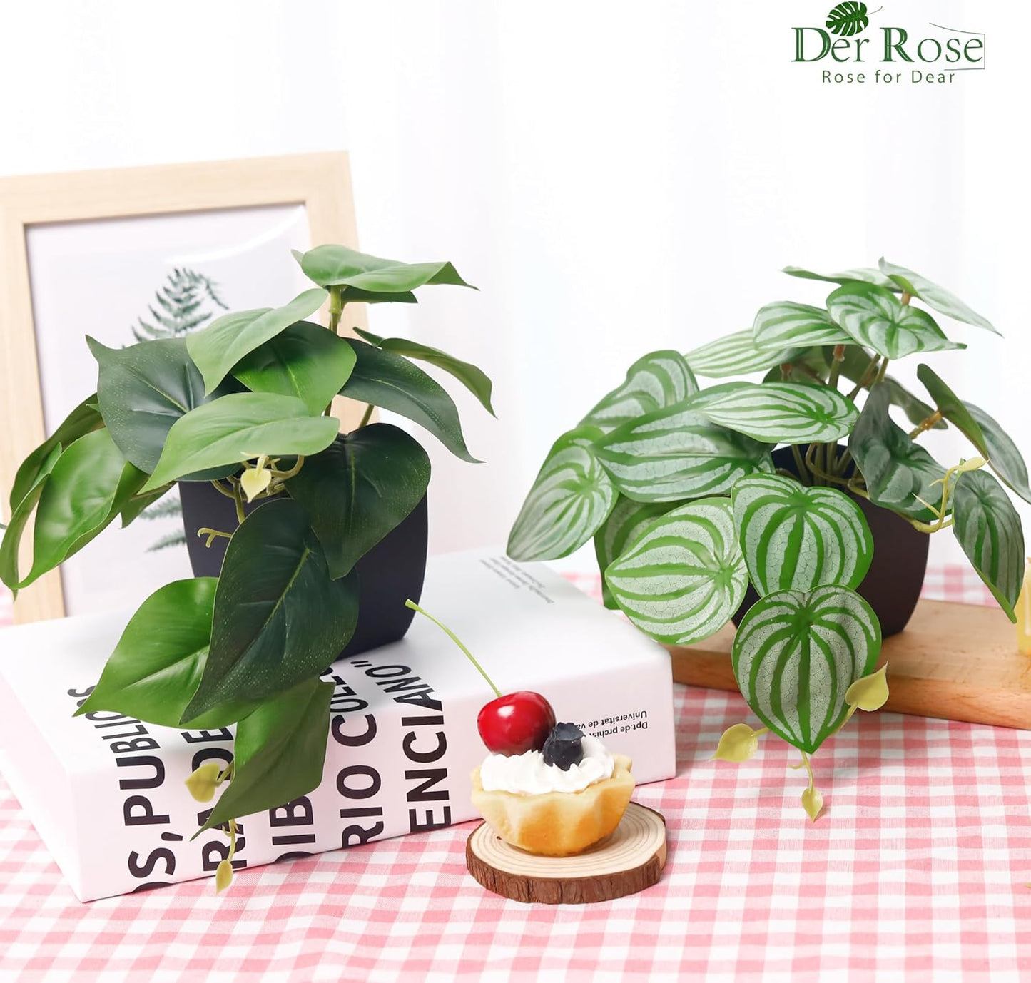 Der Rose 2Pcs Small Fake Plants Artificial Mini Faux Plants for Bathroom Office Desk Shelf Table Accessories Decor Indoor