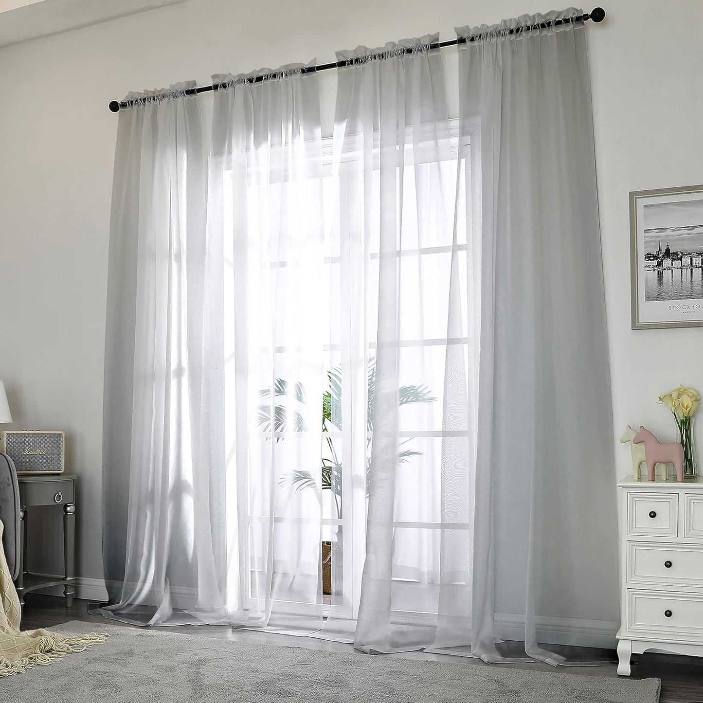 Chyhomenyc Sheer White Valances for Windows 2 Pack, Small Window Curtains for Living Room Bathroom Cafe Laundry Basement, Modern Top Dual Rod Pocket Voile Curtain, 42W x 14L inches, White - Colors C