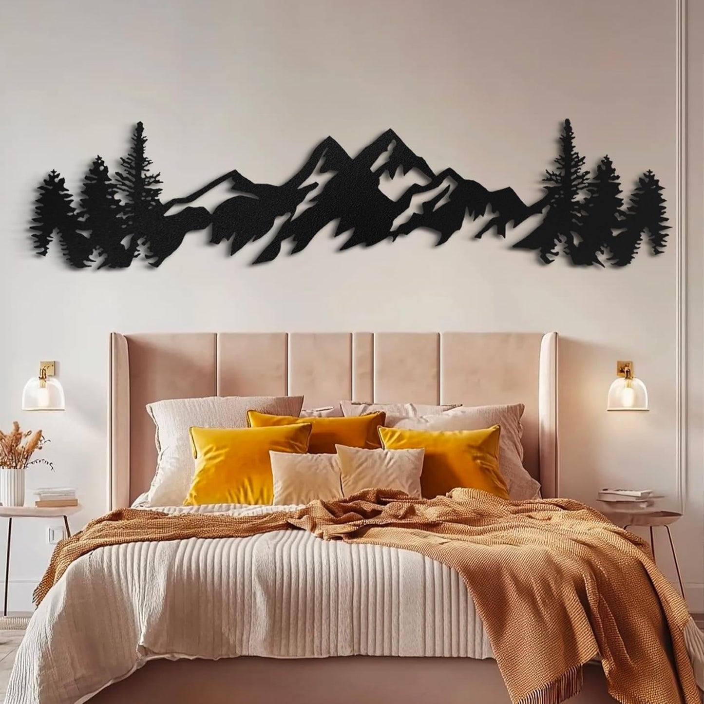 Metal Mountain Wall Art - 42 Inch Long, Mountain Wall Decor for Living Room, Bedroom