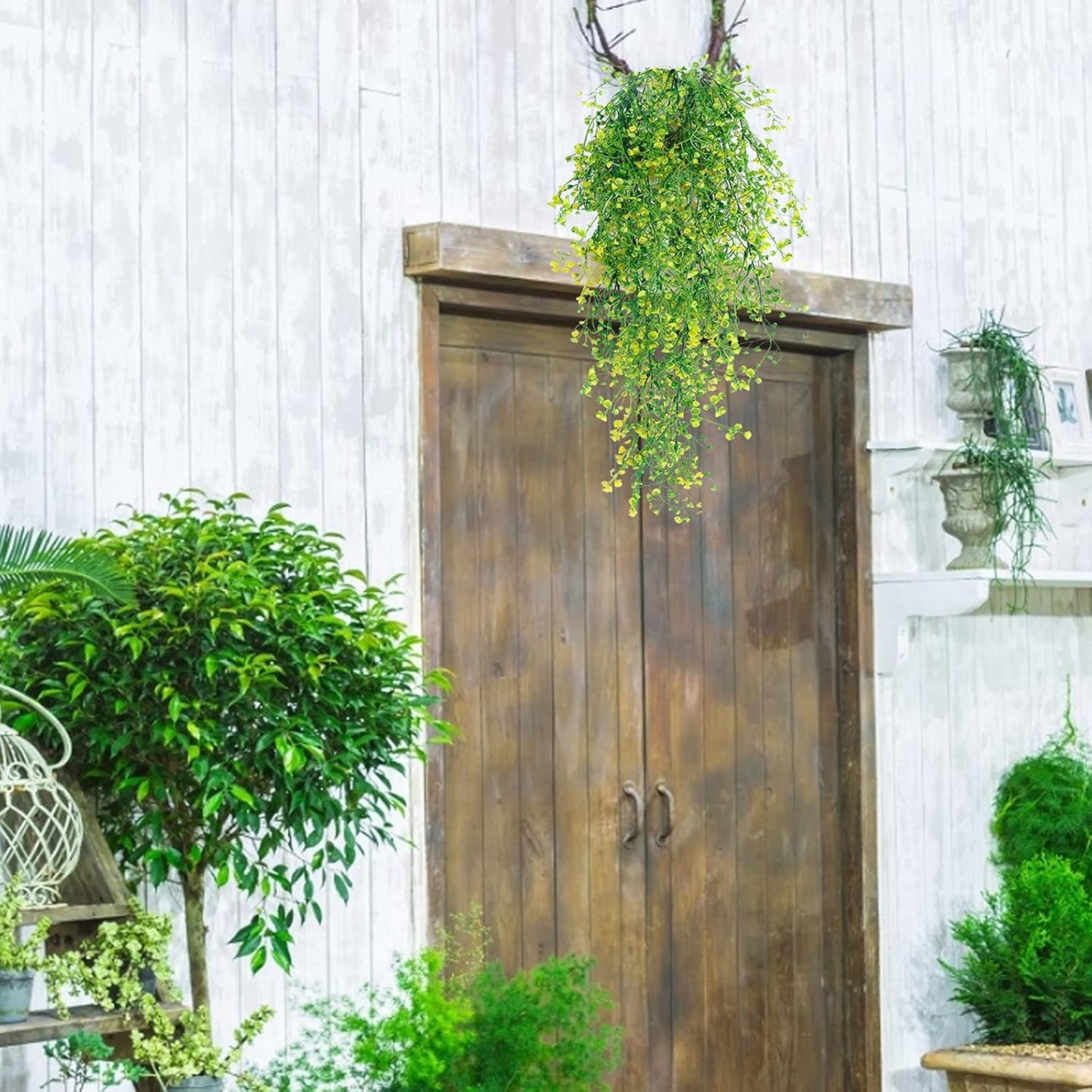 RECUTMS Fake Hanging Plants Artificial Ferns for Outdoor Hanging Faux Plants Vine Ivy Faux Fern Hanging Vines Wall Plants for Home Garden Party Wedding Decor (White 4P)