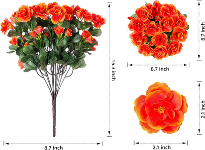 Ivydale Artificial Fake Flowers Plants for Outdoor Outside Spring Decor, Faux Silk Yellow Camellia UV Resistant Look Real for Planter Pot Porch Patio Balcony Garden Yard, 3 Large Bundles
