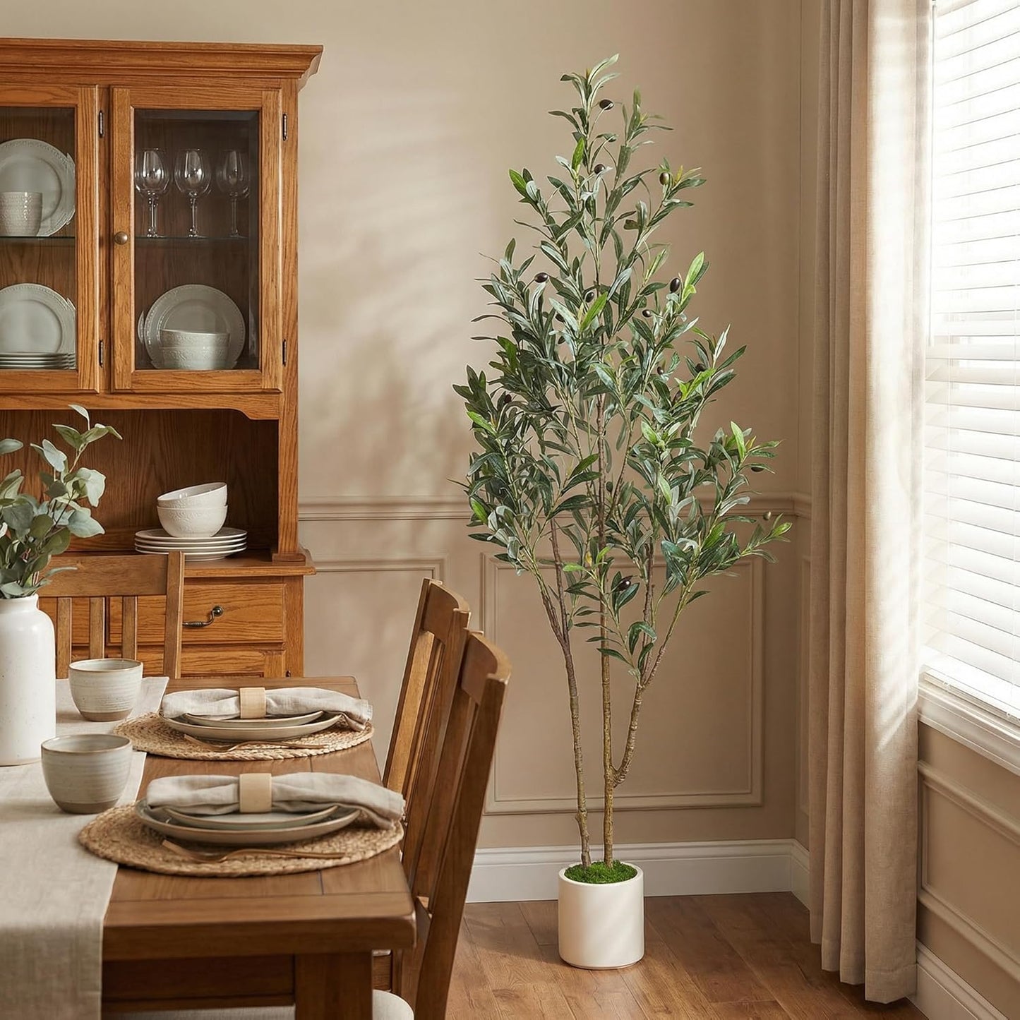 Alupssuc 5ft Olive Trees Artificial Indoor & Outdoor, Faux Olive Tree with Lively Artificial Trunk and Lifelike Fruits, Fake Potted Tree for Modern Home Office Living Room Decor