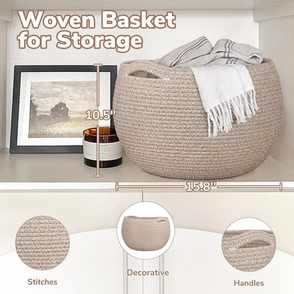 Goodpick Wicker Storage Basket for Living Room, Small Round Woven Basket for Toys, Towel, Bedroom, Children Corner Decoration Plant Baskets Indoor, Jute, 10"D x 8.3"H