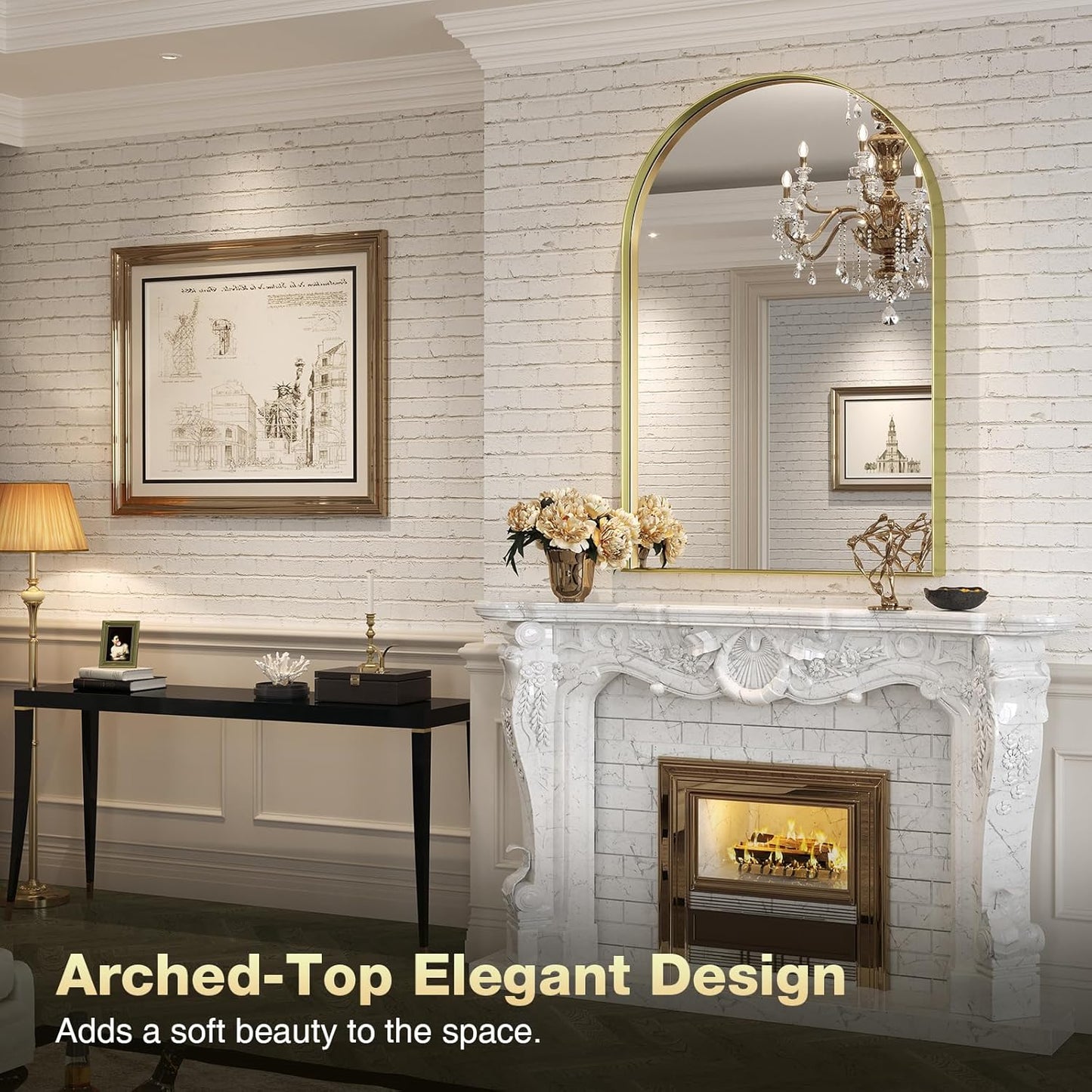 Brightify Arched Mirror, Arched Wall Mirror, 24 x 32 Inch Silver Arch Mirror, Metal Frame Silver Bathroom Mirror, Arched Top Bathroom Vanity Mirror for Living Room Bedroom Mantel Entryway Hallways