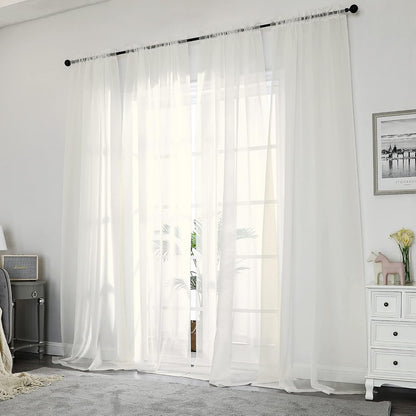 Chyhomenyc Sheer White Valances for Windows 2 Pack, Small Window Curtains for Living Room Bathroom Cafe Laundry Basement, Modern Top Dual Rod Pocket Voile Curtain, 42W x 14L inches, White - Colors C
