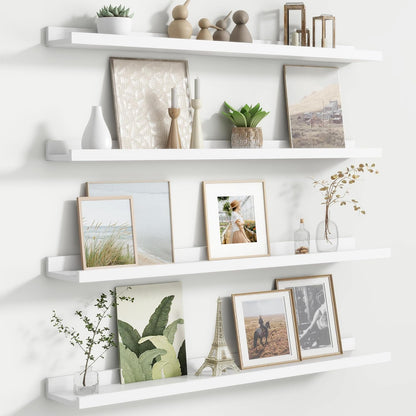 FLYJOE Floating Picture Ledge Shelves for Wall Set of 4, 48 Inch Wall Shelves with Lip Long Large Nursery Book Shelf for Toys Storage Kids Bookshelf Wall Mounted Living Room Bedroom Decor Frames