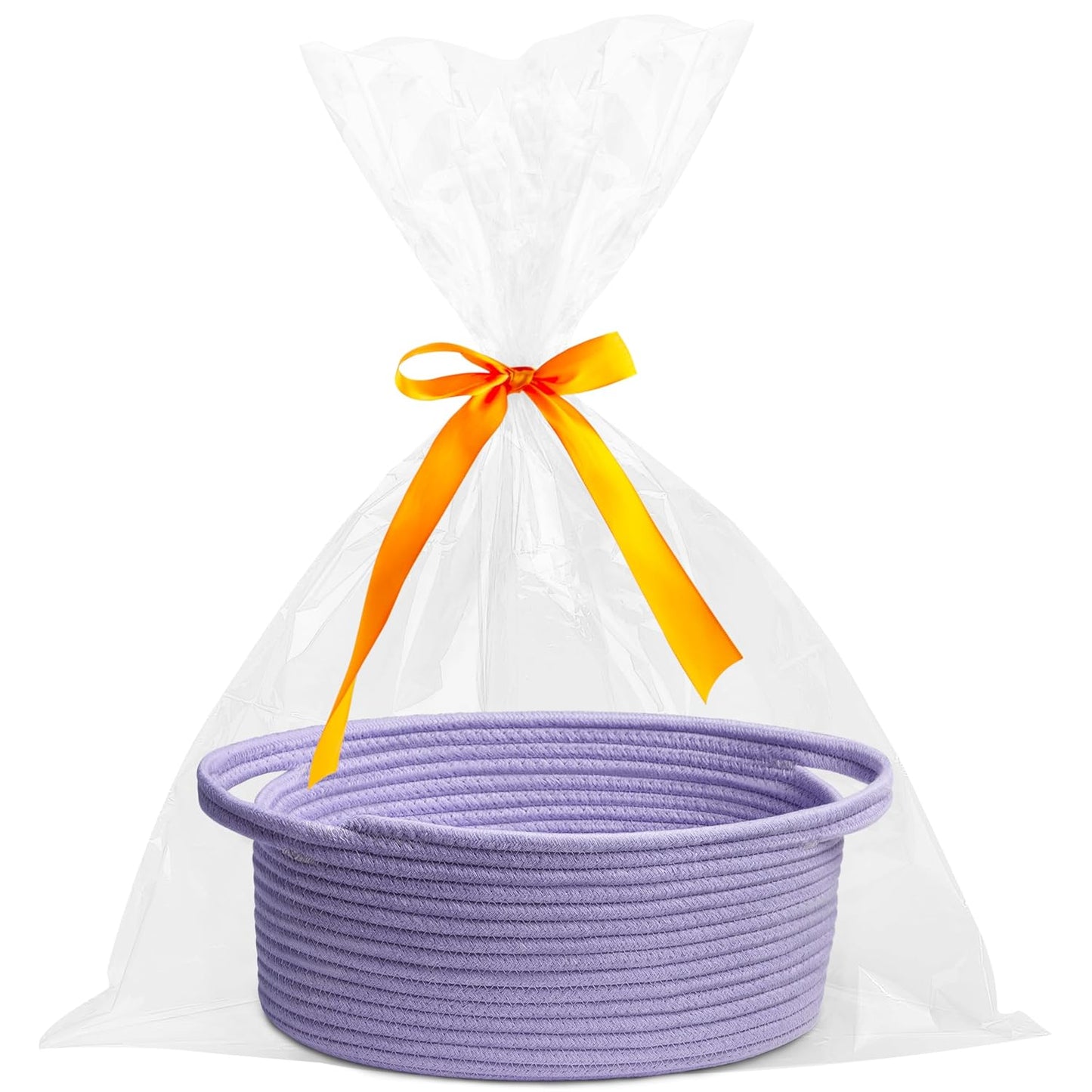 Pro Goleem Small Woven Basket with Gift Bags and Ribbons Durable Baskets for Mothers Day Gifts Empty Small Rope Basket for Storage 12"X 8" X 5" Baby Toy Baskets with Handles, White