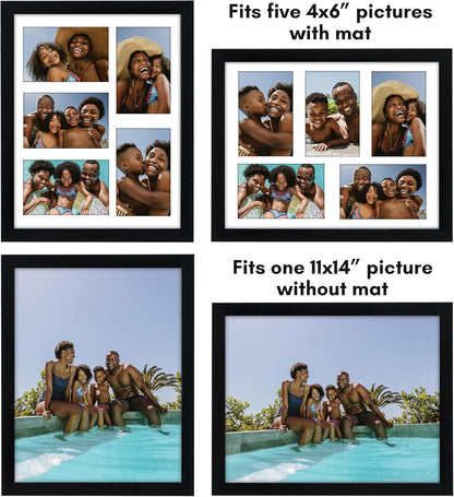 Americanflat 4x6 Collage Picture Frame with Shatter-Resistant Glass - Fits Five 4x6 Photos or Use as One 11x14 Picture Frame - Signature Collection - Collage Frames for Wall Display - Black