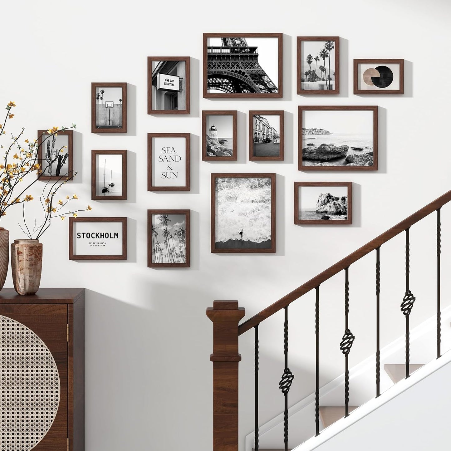 Venusmiles 15 Pack Picture Frames Collage Wall Decor, Gallery Frame Set for Wall Mounting or Tabletop Display, Multi Sizes Including 3pcs 8x10, 6pcs 5x7, 6pcs 4x6, Oak