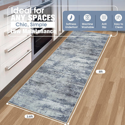 8x10 Area Rugs for Living Room Rug Washable: Abstract Large Rug for Dining Room Bedroom Carpet Non Slip 8 by 10 Indoor Modern Nursery Home Office Blue Grey