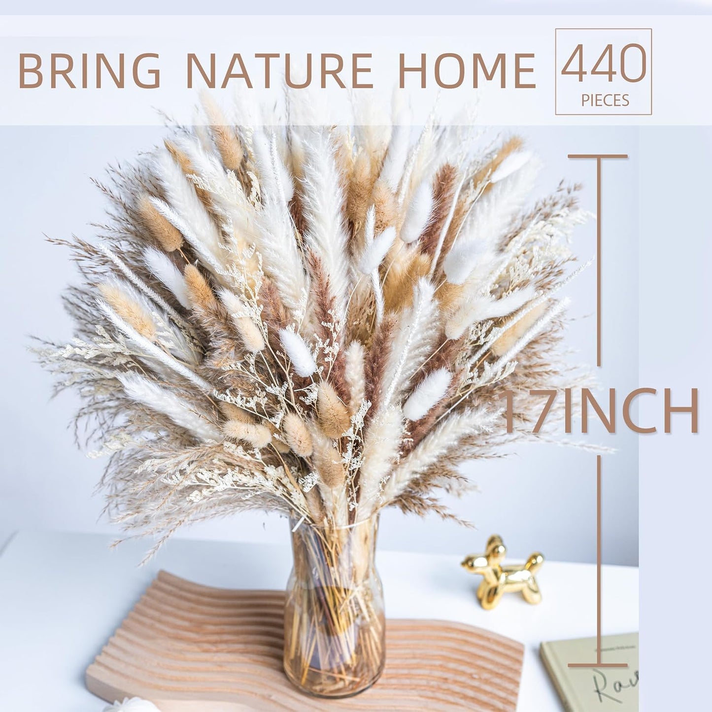96PCS Natural Dried Pampas Grass Boho Home Decor Bouquet Phragmites Dried Flowers Bouquet for Wedding Floral Arrangements Living Room Decorations (96PCS)
